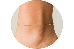 foyjoey Dainty Ankle Bracelets for Women 18K Gold Plated Satellite Beaded Herringbone Chain Anklets Simple Lip Chain Anklet Minimalist Summer Beach Foot Jewelry Christmas
