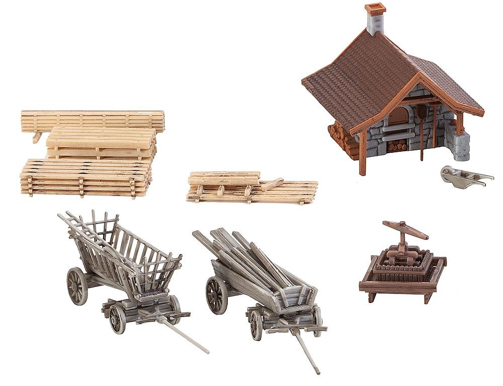 FALLER FA 232359 Baking House with Accessories, Accessories for Model Railway, Model Making, Brown, Grey