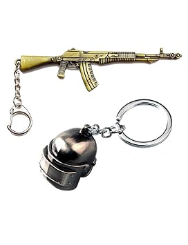 FBS PUBG Level 3 Helmet and Metal Gun Keychain Keyring for PUBG Lover, Men, Boys, Best Friend, Lover, Brothers, Best Birthday Gift