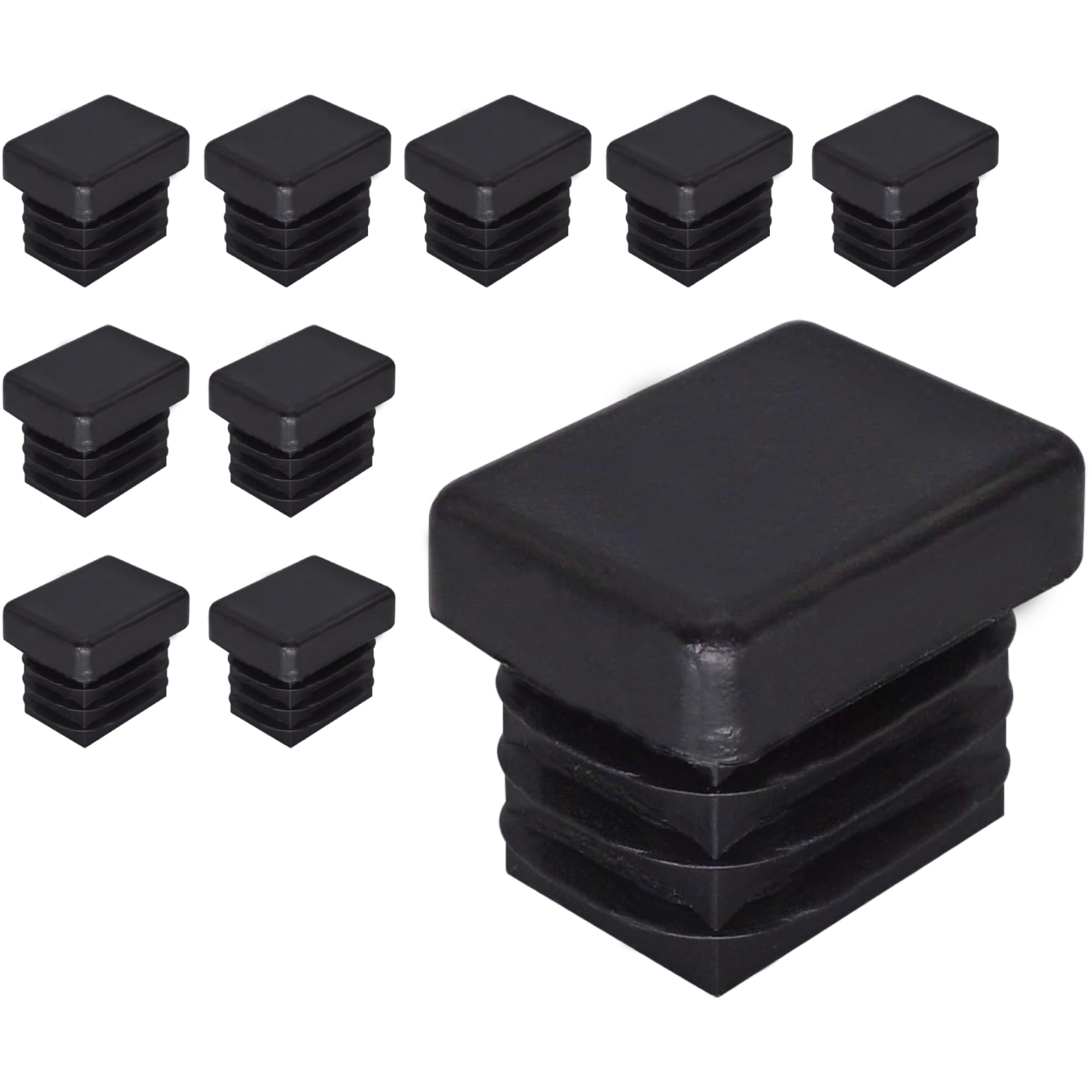 SKIR'CO (10 pcs) Rectangular Plastic Plugs 15 x 20 mm, Mat Tube End Caps, Rectangle Tube Inserts, Fence Post Plugs, Black RAL 9005