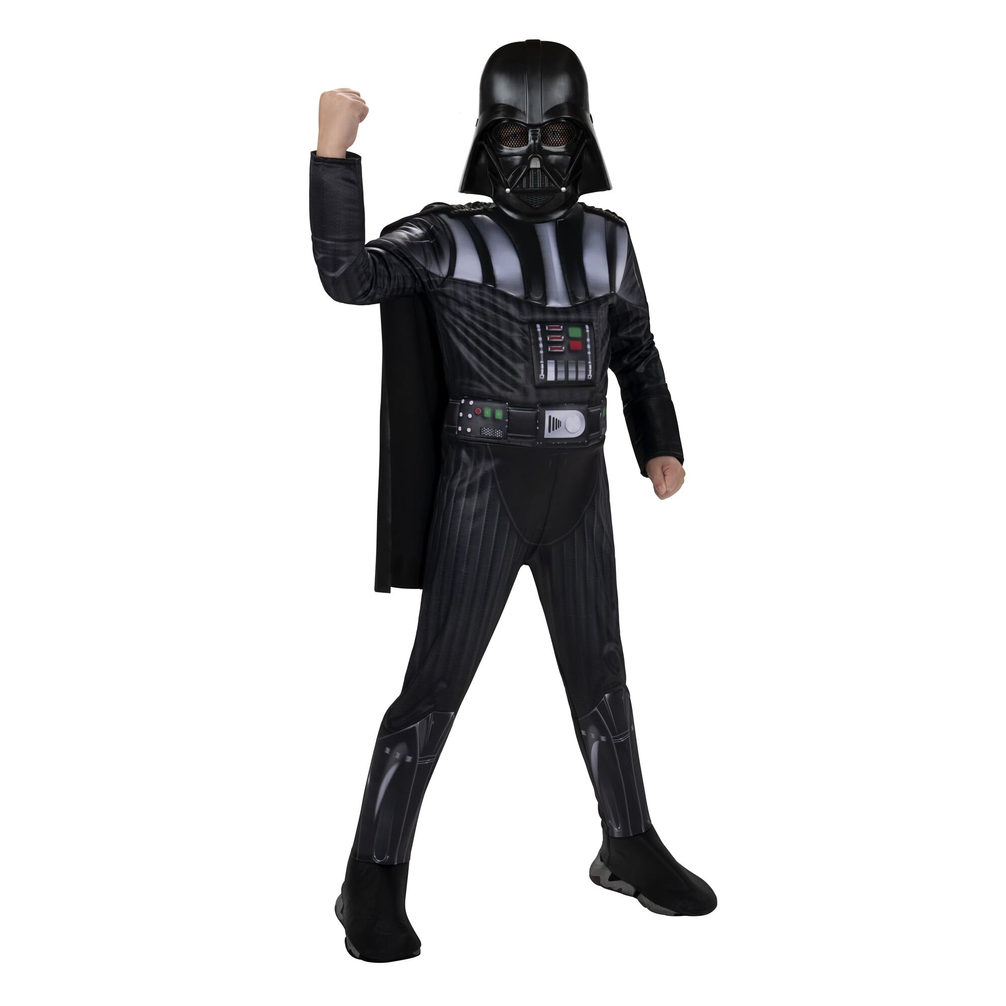 Photo 1 of Star Wars Darth Vader Official Youth Costume - Premium Quality Padded Jumpsuit with Plastic Mask and Detachable Cape (M) Multi