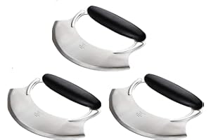 Amco 4.9" Mezzaluna with Silicone Handle | 3 Pack | Stainless Steel Blade | Dishwasher Safe | Versatile Chopping Tool for All