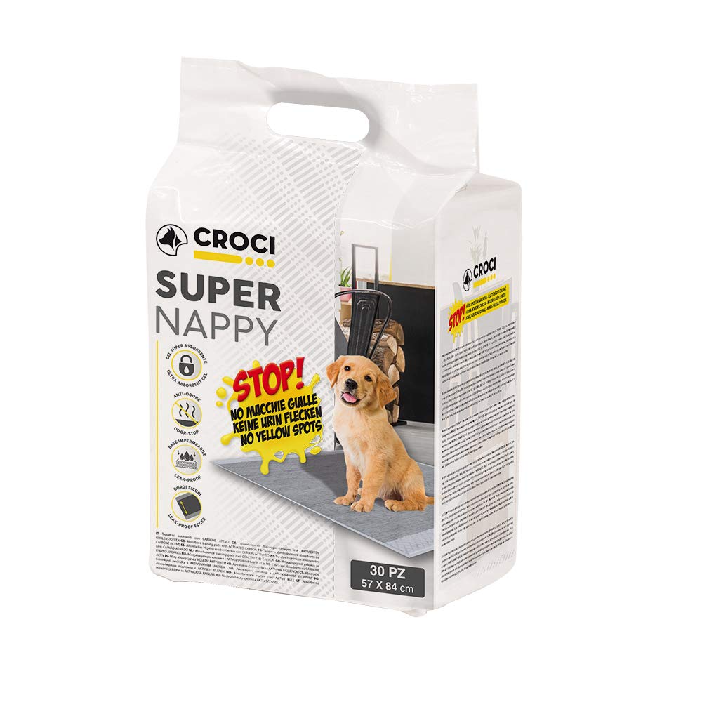Croci Super Nappy Activated Carbons - Hygienic Mats for Dogs 57x84 cm - 30 pieces, Underpads for Dogs and Pets, for Dog and Cat Pee Ultra Absorbent Disposable, Anti-tear and Anti-odour