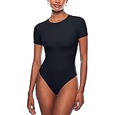 INLYRIC Women's Inbarely Short Sleeve Bodysuit Crew Neck Double Lined Casual Basic Summer Body suit Tops