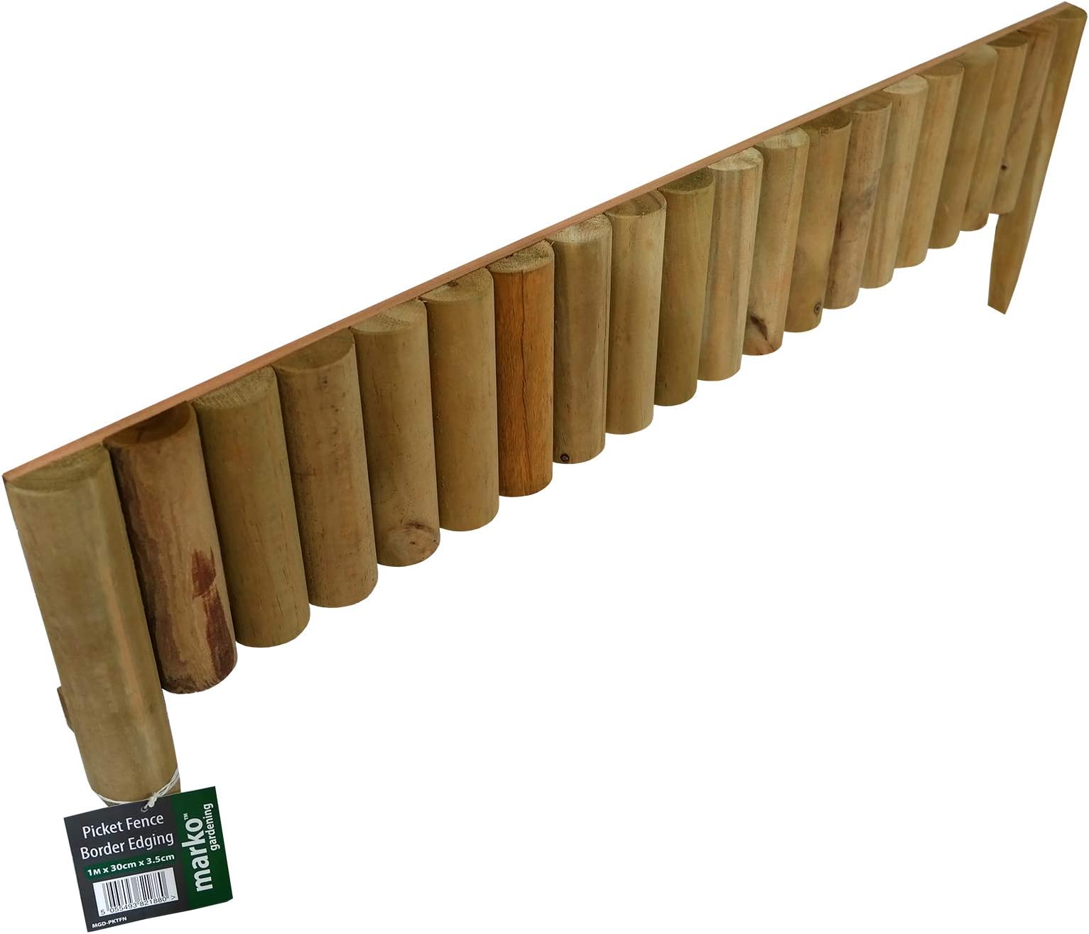 Marko Gardening 1M Log Roll Border Fixed Picket Fence Edge Garden Outdoor Lawn Edging (Pack of 12)