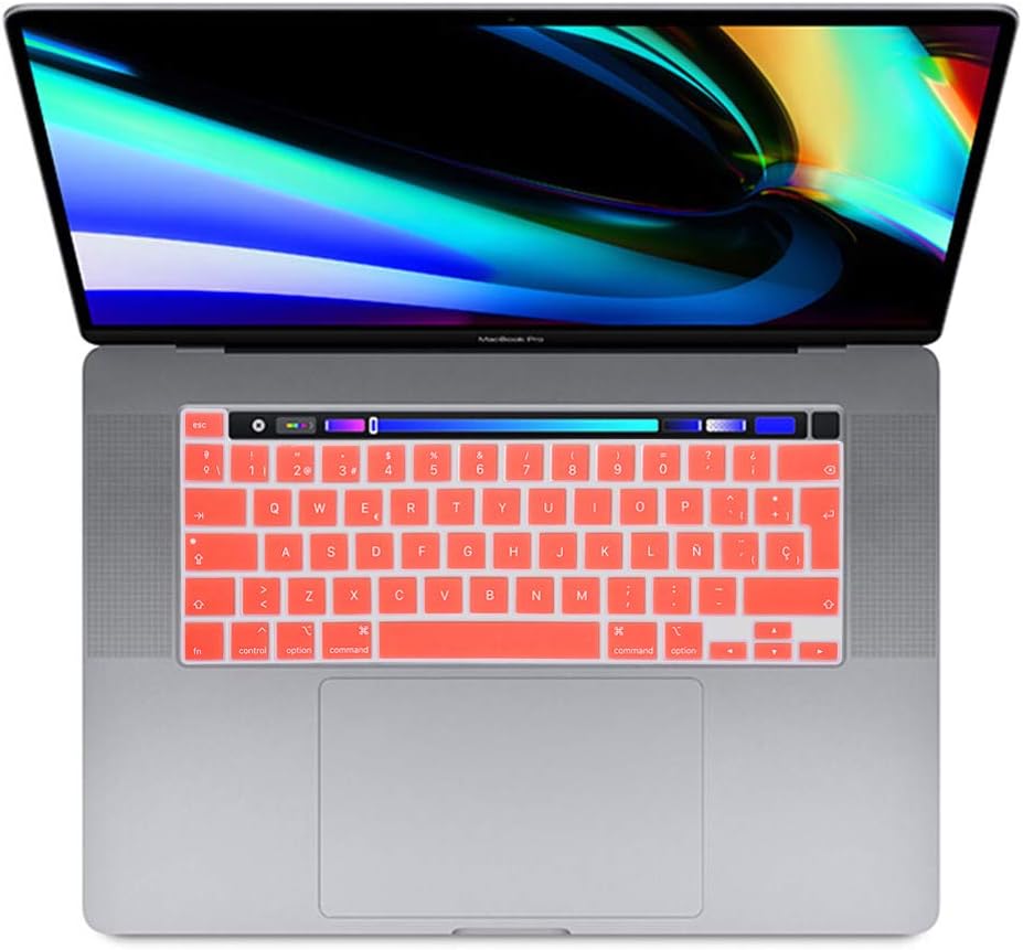 MMDW Spanish Language ESP Silicone Keyboard Cover Skin for MacBook Pro 16 2019 A2141 for MacBook New Pro 13.3 inch A2338 M1/A2251/A2289 with Touch Bar & Touch ID European Version(Coral Orange) - Image 4
