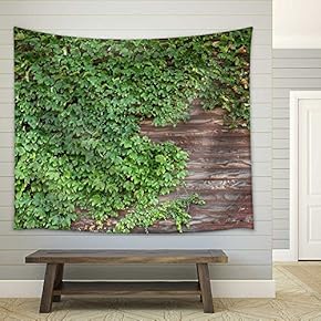 Old Brick Wall Covered in Ivy - Fabric Wall Tapestry Home Decor - 51x60 inches