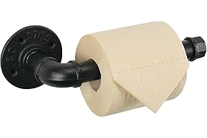 Livabber Industrial Pipe Toilet Paper Holder - Vintage Style DIY Wall Mount Roll Tissue Towel Holder for Bathroom Living Room and Kitchen (9", Black)