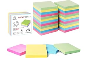 HappyHapi Sticky Notes 3x3 Inches Bulk 28 Pack 2800 Sheets Colored Self-Stick Pads, 100 Sheets/Pad, 4 Bright Colors (Yellow, Green, Pink, Blue) for Office Supplies, School, Home