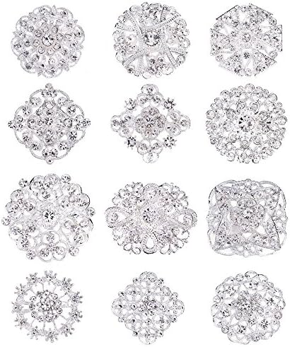 Maogo Lot 12pc Women Multi-Color Rhinestone Crystal Flower Brooches Pins (BP06)