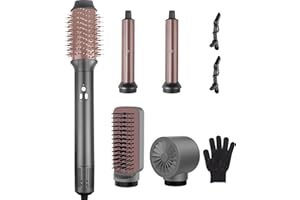 TECHMERI Air Styler Hair Dryer Brush - 5 in 1 Hair Styler Auto Wrap Hot Air Curler Ionic Blow Dryer Brush, 38m/s Airflow High Speed Fast Drying Styling Blowout Hair Dryer Multi Styler for Curly/Straight Hair