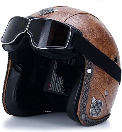 Amazon バイクヘルメット ハーフ ジェットヘルメット バイザー オープンフェイスヘルメットヴィンテージ 3 4レトロオープンフェイス ヘルメットゴーグル付き ジェット 車 バイク