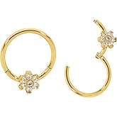365 Sleepers 316L Surgical Steel Hypoallergenic 16G Flower Gem Septum Jewelry Hinged Segment Ring Body Piercing Hoop Lip Rings Helix Cartilage Rook Sleeper Earrings 8mm – 10mm