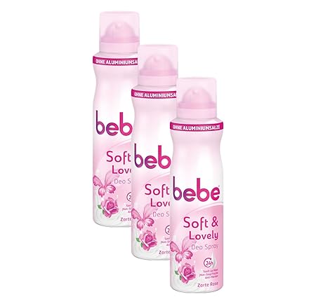 bebe soft & lovely Deo Spray Zarte Rose - Sanftes Deo ohne Aluminium, mit zartem Rosenduft - 24 h zuverlässiger Schutz vor Kö