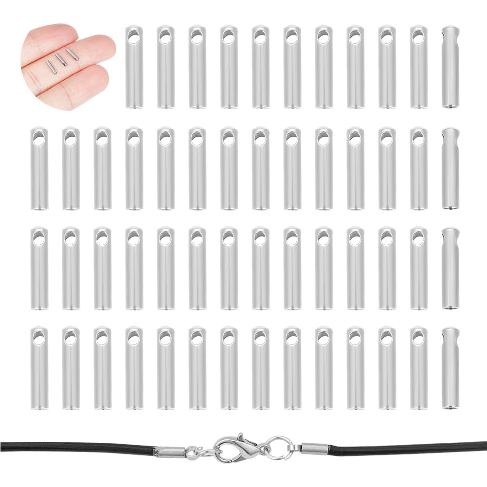 UNICRAFTALE About 100Pcs Stainless Steel Cord Ends End Caps 1mm Inner Diameter Column Cone Leather Cord Ends Jewelry Making Caps Bracelet End Caps Terminators Cord Finding for Necklace Jewelry Making