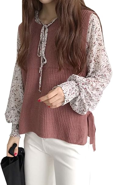 Amazon グードコ ニットベスト レディース Vネック ニット ノースリーブ ニットセーター スリット リブ タンクトップ カジュアル 重ね着 レッドf ベスト 通販