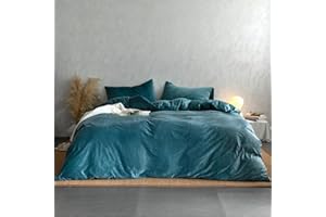 Nayoroom Velvet Duvet Cover King Size Peacock Blue Teal Crushed Flannel Winter Warm Fluffy Comforter Cover 3 Pieces Solid Color Microfiber Bedding with Zipper Closure Corner Ties Gift for Women Men
