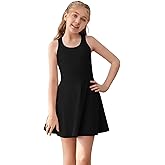 Haloumoning Girls Sleeveless Tennis Dress Kids Racerback Golf Dress School Sports Dresses Outfit with Shorts Pockets