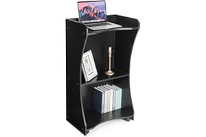 BEQUZON Wooden Podium Stand with Wheels, Versatile Black Lectern for Church Pulpits, Reception Desks, Lectures, Cash Registers