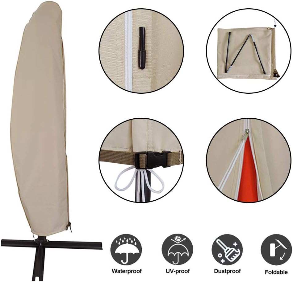 Weather Resistant And Snowproof Grey Patio Umbrella Cover Water Resistant Cantilever Outdoor Umbrella Cover Banana Style Outdoor Oxford Offset Protective Storage Cover Suitable For 8 11ft Umbrellas Parasols