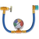 Aupoko R1234YF Refrigerant Charge Hose Kit, 1/2" LH Self-Sealing Can Tap | R1234YF 14mm Low Side Quick Coupler, Recharge Hose with Pressure Gauge, for Air Condition Refrigerant System