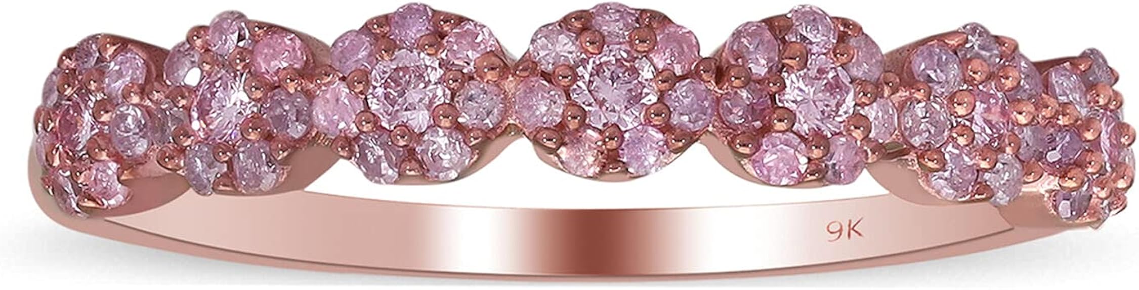 TJC Natural Pink Diamond Floral Ring for Women in 9ct Rose Gold