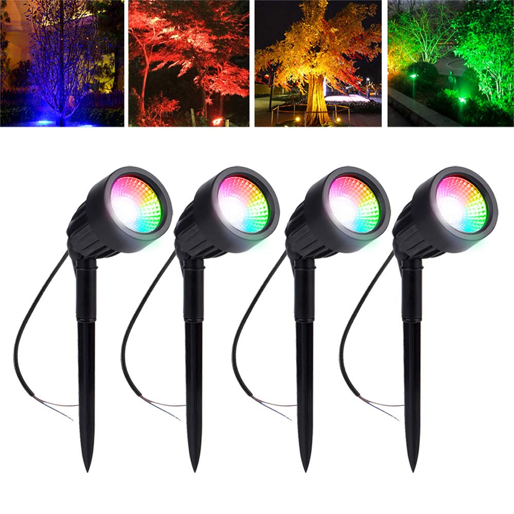 LED Outdoor Spotlights, 4Pack 3W RGB Automatic Color Changing Led Landscape Lights, Waterproof IP66 Garden Spike Lights, Outside Spot Light for Christmas Decorative For Garden Yard Pathway Patio Lawn