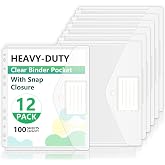 HOUYEE 12 Pack Heavy-Duty Clear Binder Pocket Folders for 2/3/4 Ring Binder | 11 Holes Binder Envelopes with Snap Closure, Plastic Clear Binder Folders for Office, 8 Mil,100 Sheet Capacity, Letter Size