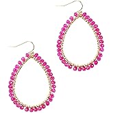 Bohemian Beaded Teardrop Dangle Earrings Colorful Lightweight Hollow Sparkly Crystal Earrings Gold Wire Wrapped Faceted Glass Beads Statement for Women Boho Jewelry Gifts