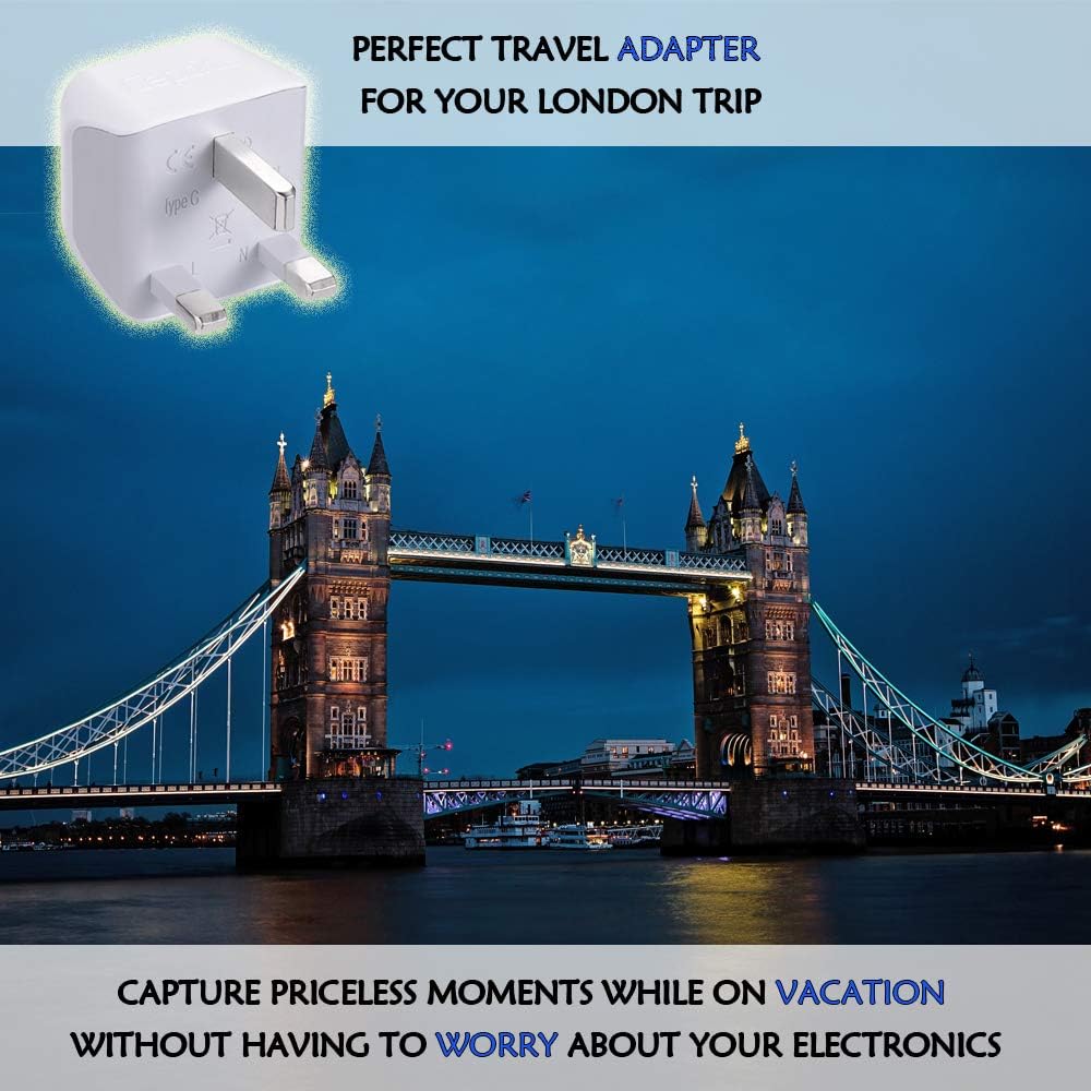 UK, Hong Kong, Ireland Travel Adapter Plug by Ceptics - Usa Input - Type G - Safe Grounded Perfect for Cell Phones, Laptops, Camera (3 Pack) - Dual Inputs - Ultra Compact - Light Weight (CT-7): Home Improvement