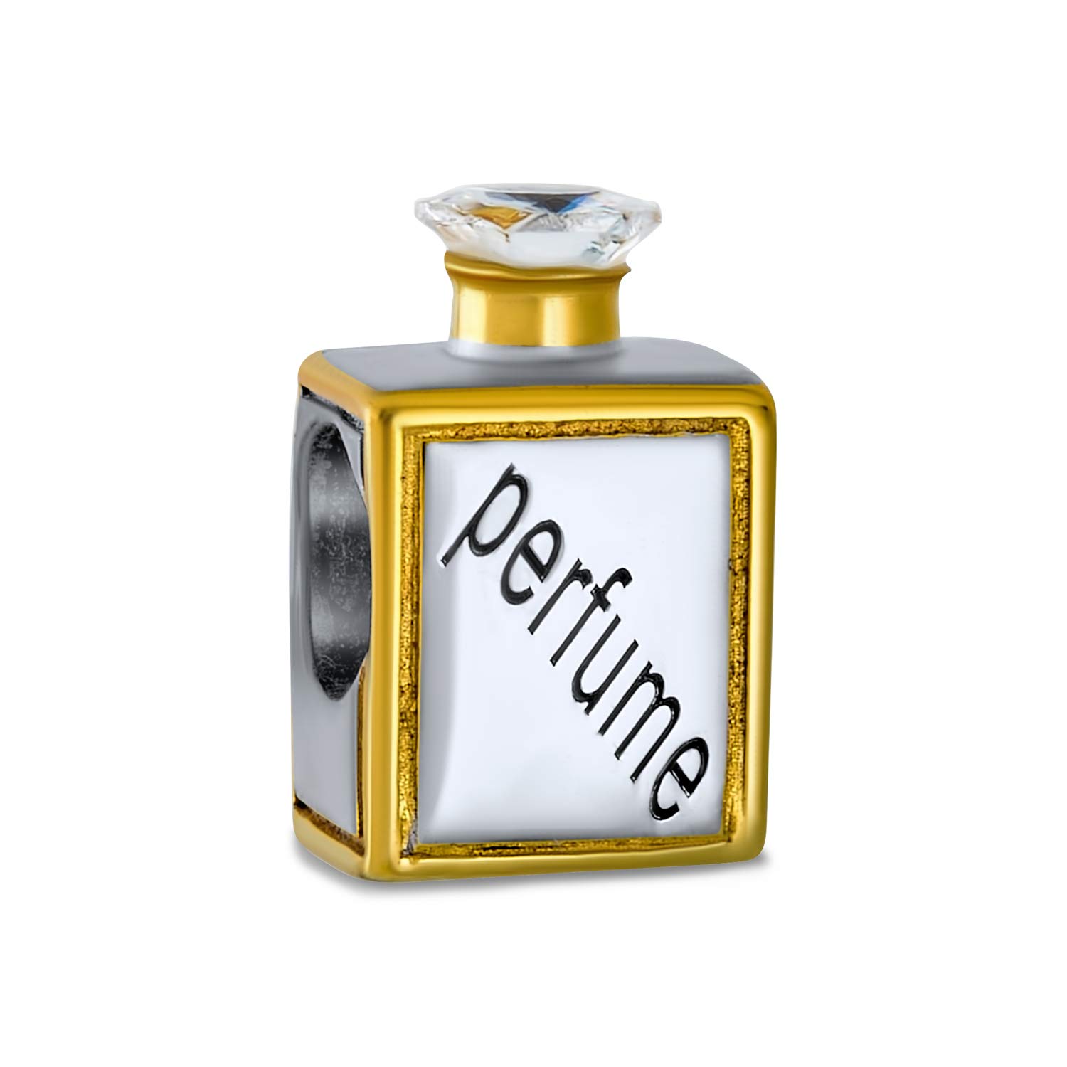Bling Jewelry Crystal Top Word Perfume Bottle Charm Bead For Women Wife Girlfriend Two Tone Gold Plated .925 Sterling Silver Fits European Bracelet