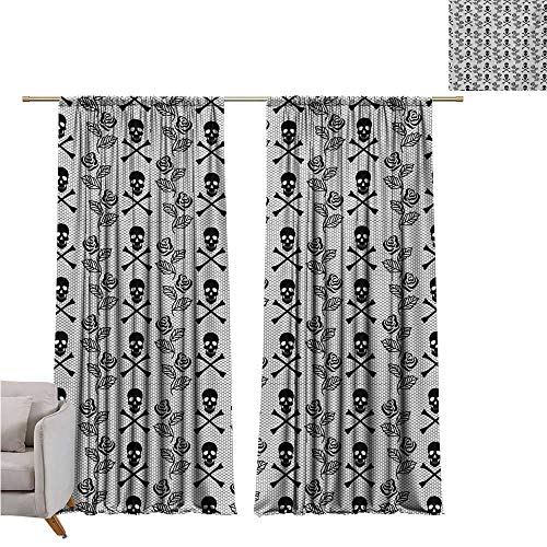 RenteriaDecor Gothic,Curtian Kids Monochrome Lace Style Pattern with Romantic Vintage Roses and Skulls Crossbones W84 x L96 Printed Window Curtains