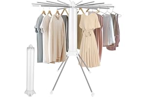 NEWBUY Clothes Drying Rack Upgrade 4-Legged 16 Aluminium Poles Foldable Laundry Drying Rack Clothing Drying Rack with 4 Pulle