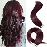 18 Inch 40pcs 100g Remy Tape in Hair Extensions Human Hair 99J Wine Red Straight Hair Seamless Skin Weft Invisible Double Sided Tape Burgundy
