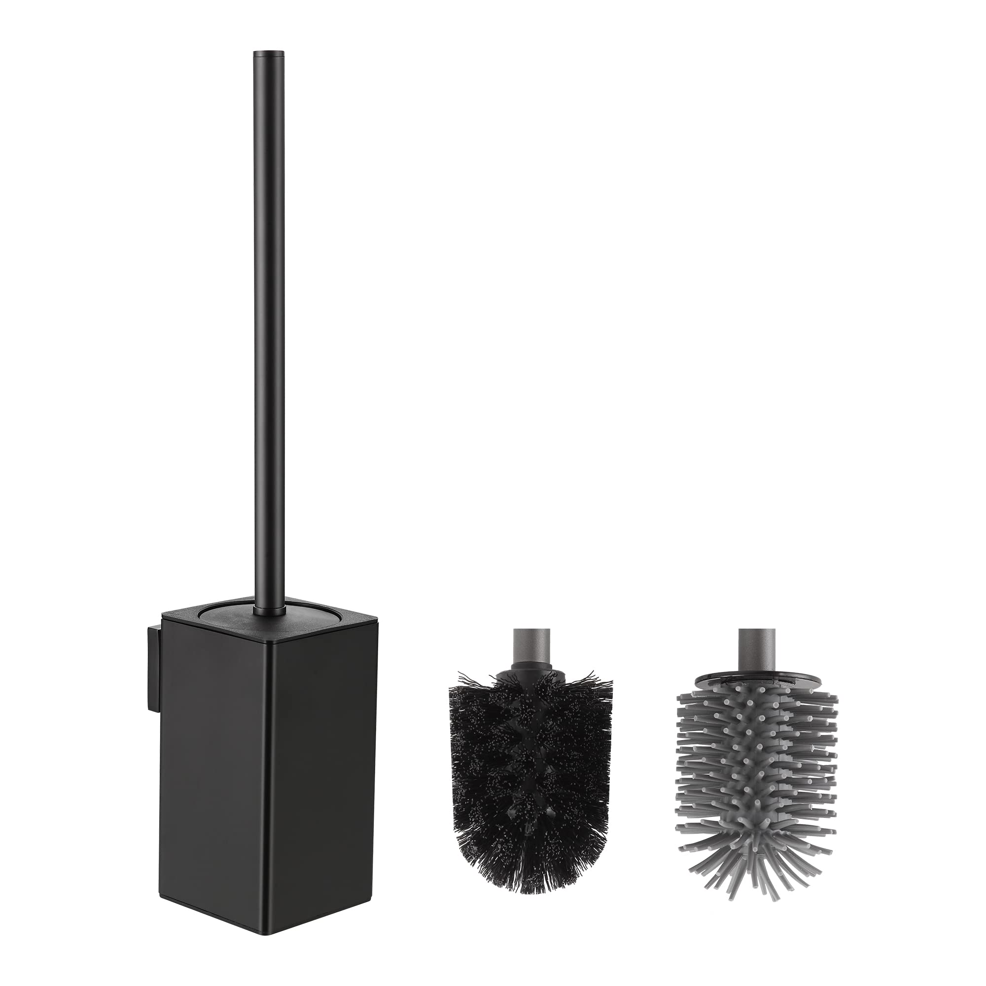 BVL Toilet Brush Black Toilet Brush Wall Mounted Toilet Brush Silicone Wall Unique Square Design Includes 2 Brush Heads
