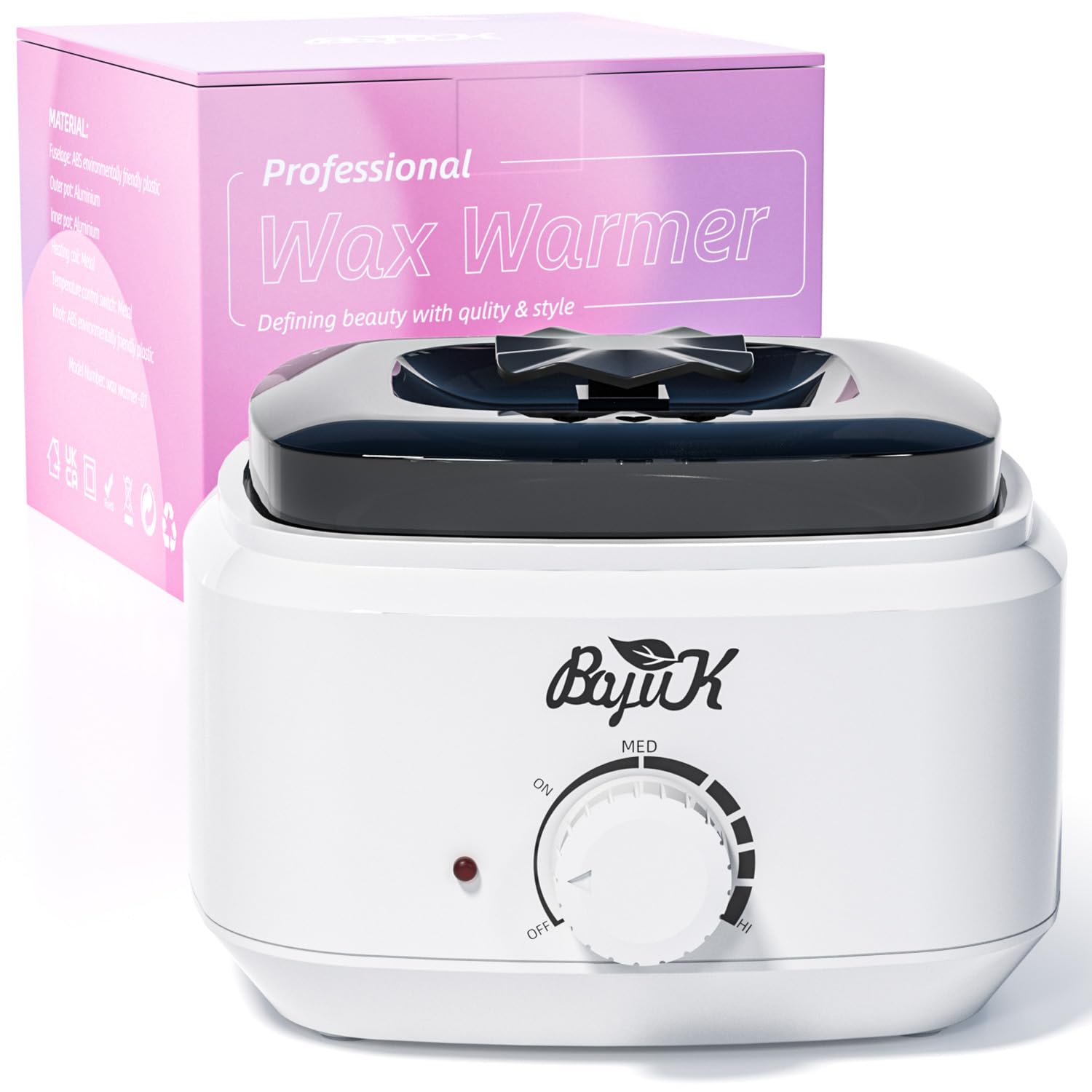 Wax Pot, BOYUJK Professional Wax Heater for Women and Men, Hair Removal Wax Warmer with See-Through Lid and 600ml Aluminum Wax Pot (White)