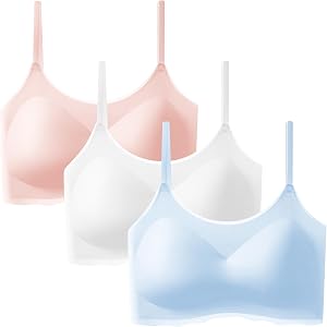 Ctenol Seamless Training Bras for Girls 10-16, 3PCS Girls Padded Training Bra Ice-Silk Bralette Seamless Cami Crop Bras
