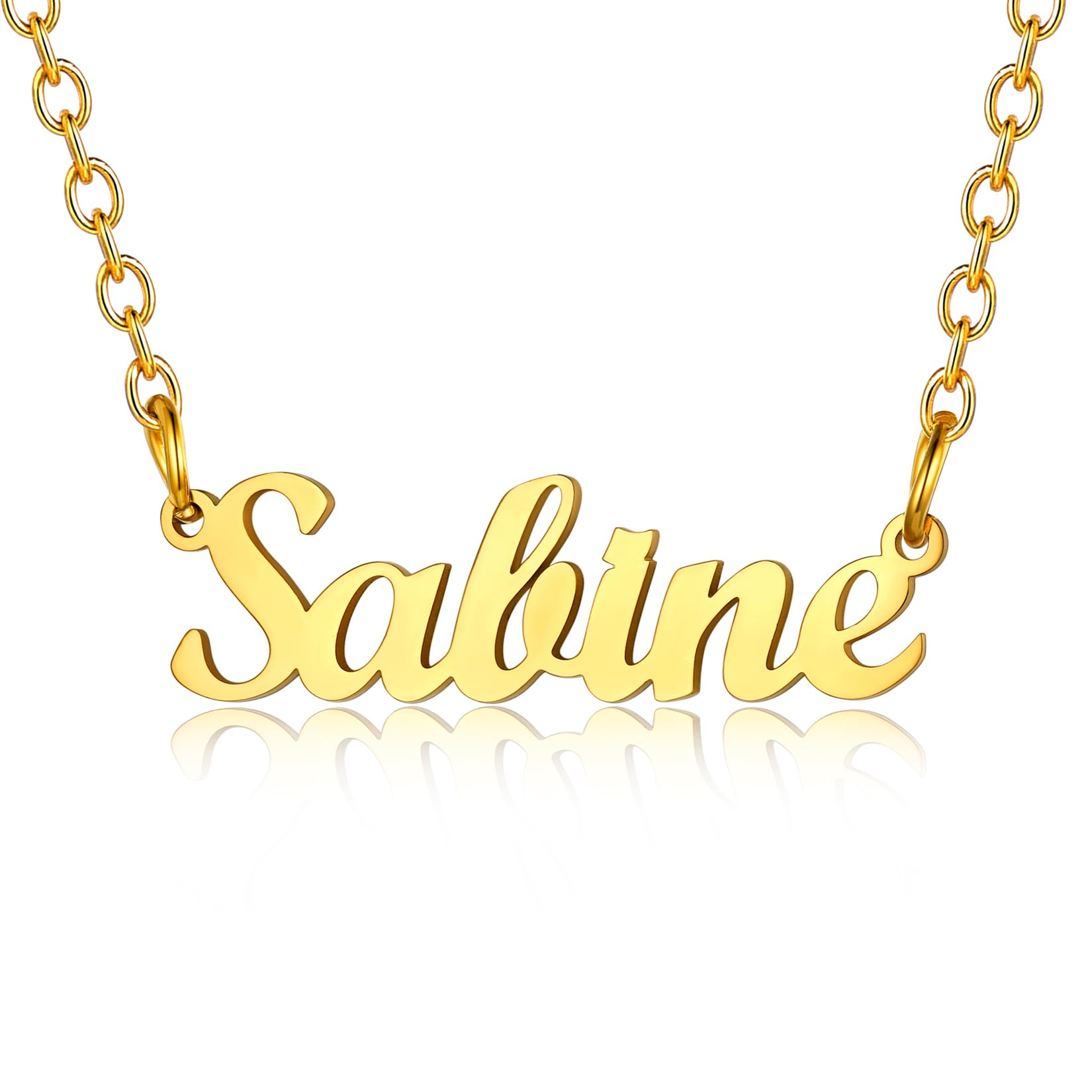 U7 Saline Custom Name Necklace Gold Plated Personalised Pendant Womens Necklaces