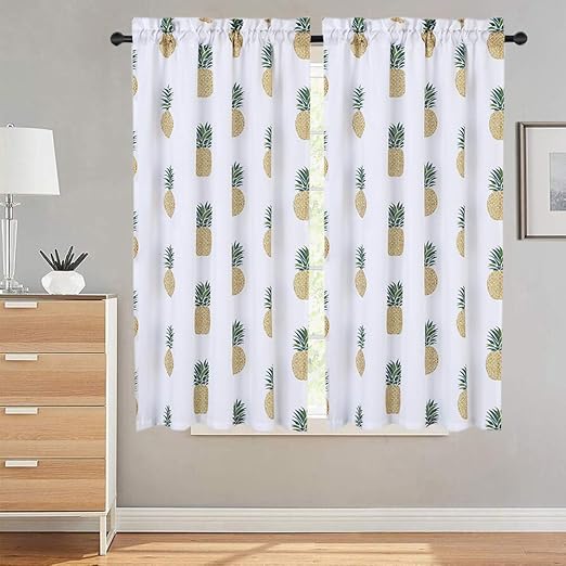 Amazon Com Haperlare Kitchen Curtains Pineapple Pattern Short