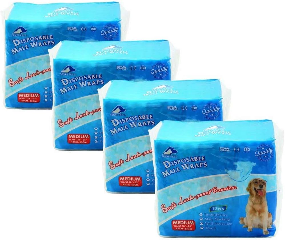 SENYEPETS Disposable Male Wraps Dog Diapers,12Pcs (48 Count-M)