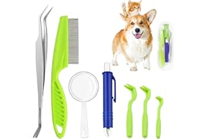 STARFA LAB Tick Removal Tool Kit, 7Pcs Plastic Tick Removers Including Stainless Steel Tweezers and Comb for Dogs Cats (7P-A)