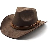 CCAKXCJJ Unisex Western Suede Cowboy Cowgirl Hat Classic Wide Brim Fedora Hat for Men &Women