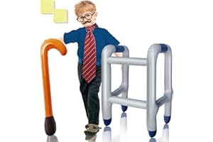 BLVOCHNNT 2 Pcs Inflatable Walker and Cane Costume Prop Set,Old Age Lady Man Costume Accessories for 100th Day of School,Retirement Gag Gift Party Decor,Birthday,Kids with 2 Repair Stickers,Not for Small Child