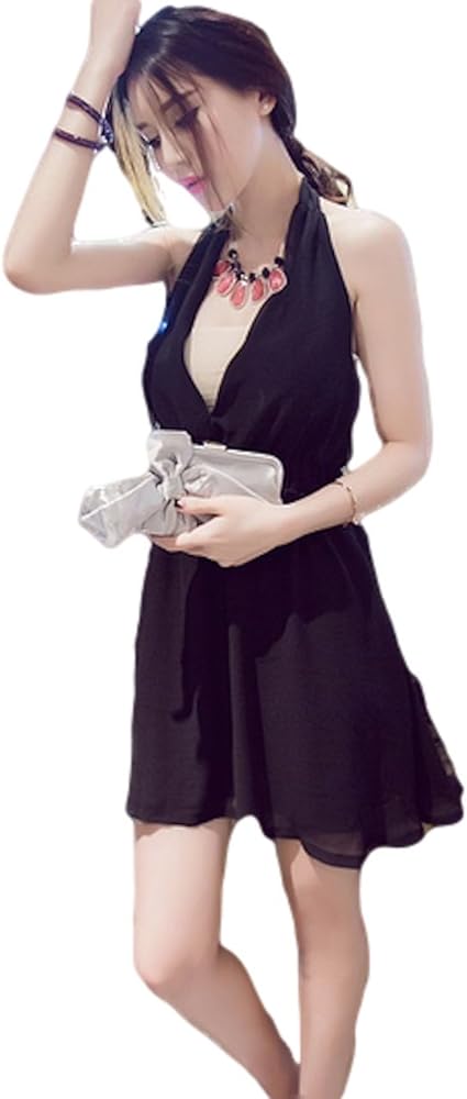 Amazon Co Jp 春夏 ワンピーコーデ 背中の開いた ドレス パーティードレス サマードレス Vネック セクシードレス シフォンドレス Aラインマキシワンピース 可愛い切り替えワンピース カジュアルニットワンピース フェミニンワンピ ブラックロングワンピース 演奏会 夏