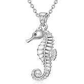 Seahorse Necklace for Women 925 Sterling Silver Sea Horse Necklace Seahorse Holding Pearl Pendant Jewelry