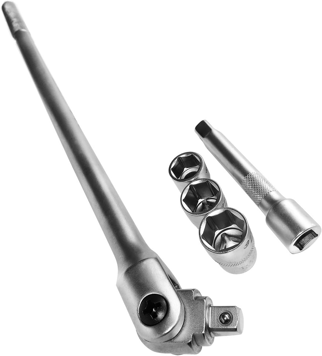 S&R Breaker Bar 1/2-Inch with Nuts Set, diameter 16 mm / 1/2 Inch, Length: 600mm, with Extension and 3 Inserts 17mm, 19mm