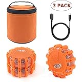 USB Rechargeable LED Road Flares Emergency Lights-Roadside Warning Car Safety Beacon Flashing Disc Flare Kit with Magnetic Ba