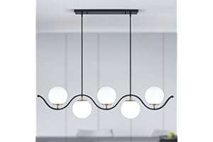 Yidelloc 42" Kitchen Island Lighting Dining Room Light Fixture 5-Light Black Gold Glass Globe Chandeliers Modern Pendant Light Fixtures for Living Room Dining Room