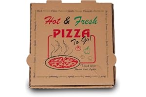 DHG PROFESSIONAL 50 Pack Pizza Box 4 Color Print Hot & Fresh Pizza Brown Color (12" x 12")