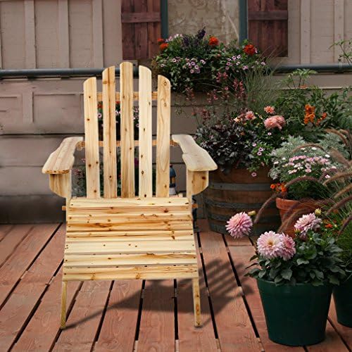 VIVA HOME Wooden Adirondack Chair Clear Lacquer Painted With Footstool For Garden And Patio